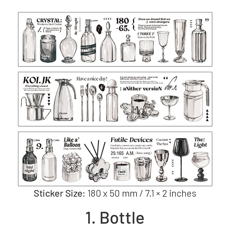 Furniture and Everyday Items PET Stickers - Bottle, Coffee, Bag, Headphone sku-1