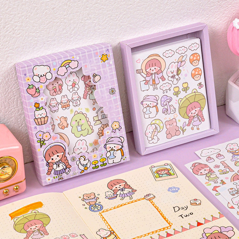 Girl Cute Cartoon Washi Sticker -People, Rabbit b-