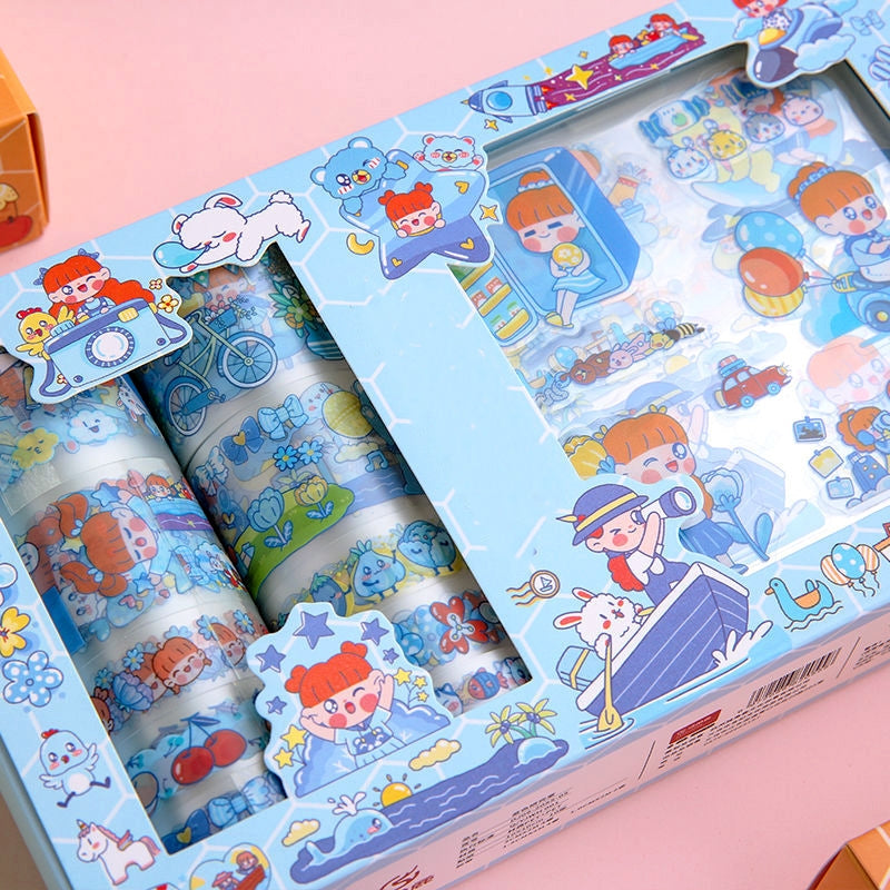 Happy Day Cartoon Girl and Boy PET Material Scrapbook Kit b3