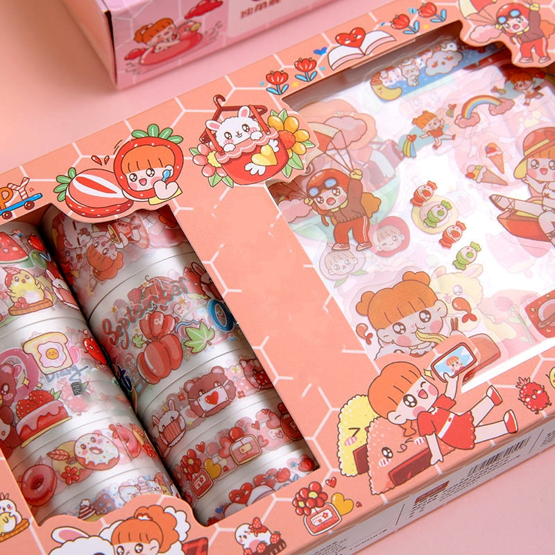 Happy Day Cartoon Girl and Boy PET Material Scrapbook Kit c2
