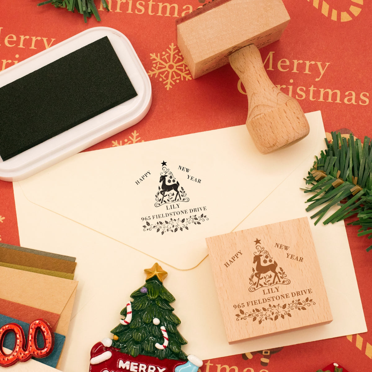 Happy New Year Square Address Rubber Stamp - Style 15 1