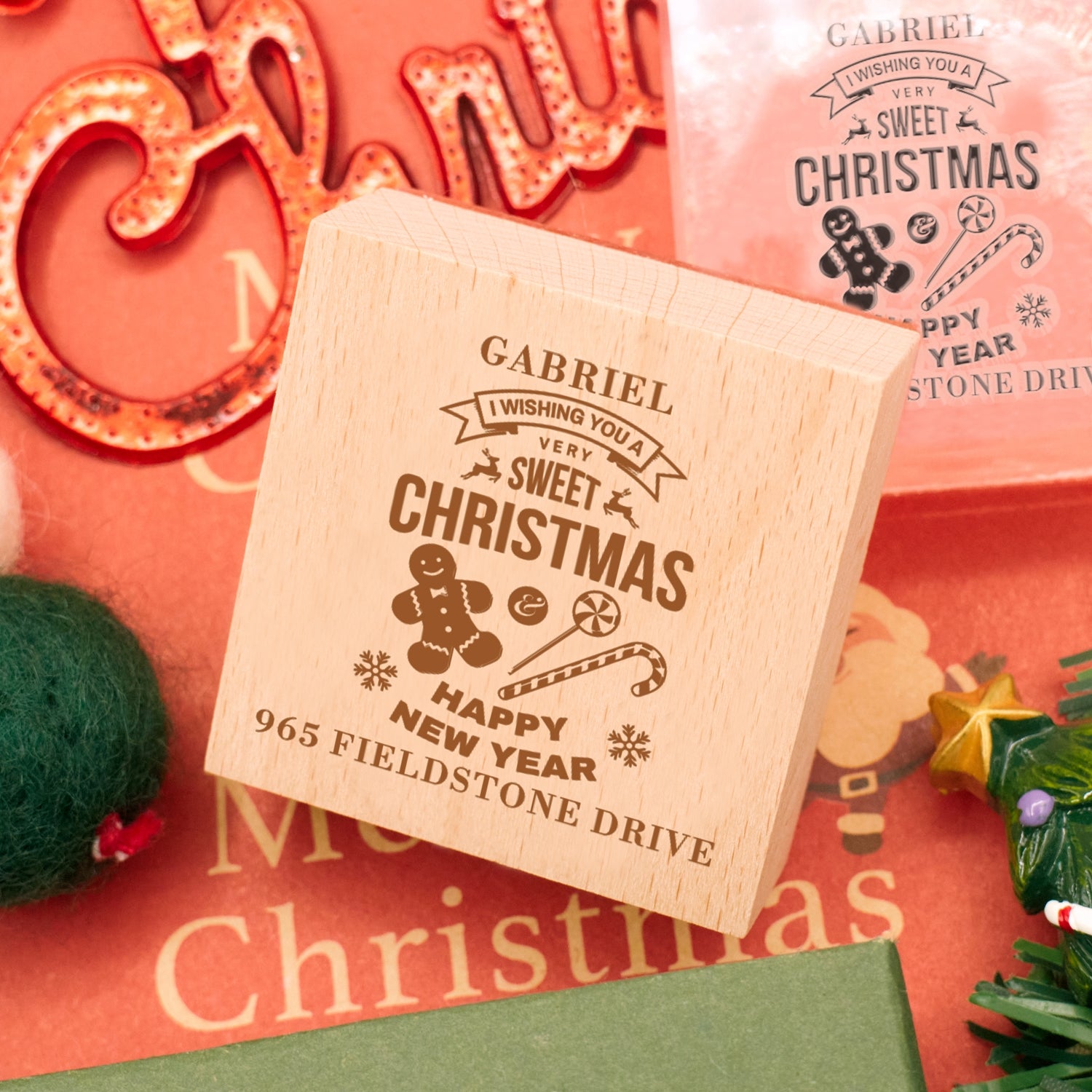 Happy New Year Square Address Rubber Stamp - Style 17 4