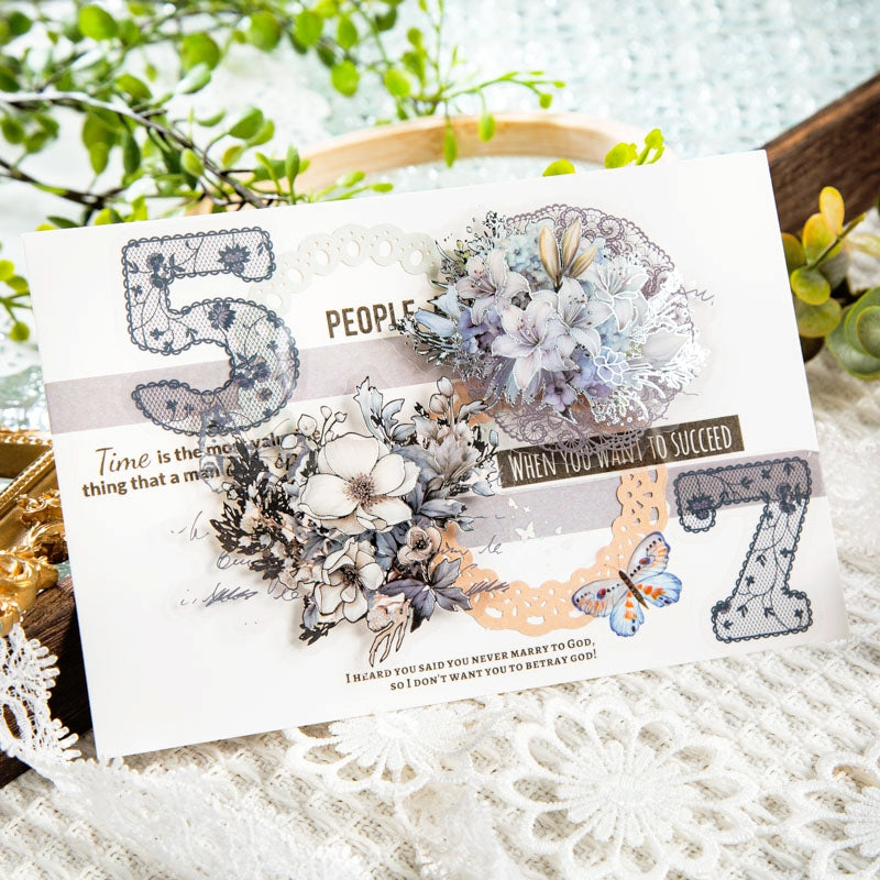 Lace, Flower, Number PET Hot Stamping Silver Stickers b
