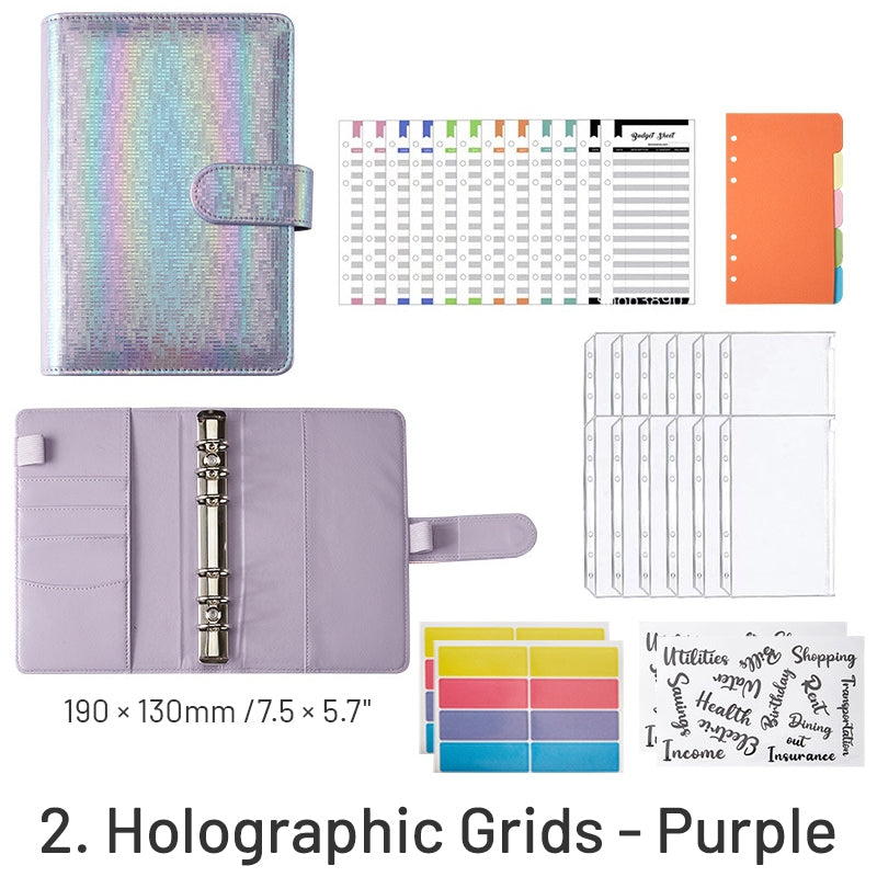 Macaron Holographic PU Leather Loose Leaf Planner Notebook sku-2