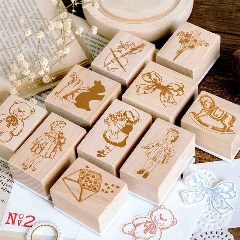 Neon Clothes Series Little Girl Retro Wood Rubber Stamp a2