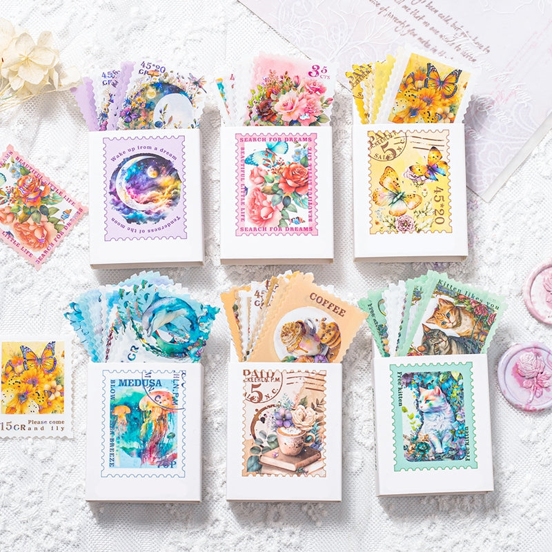 Nostalgic Square Colored Stamp Shell Light PET Sticker a