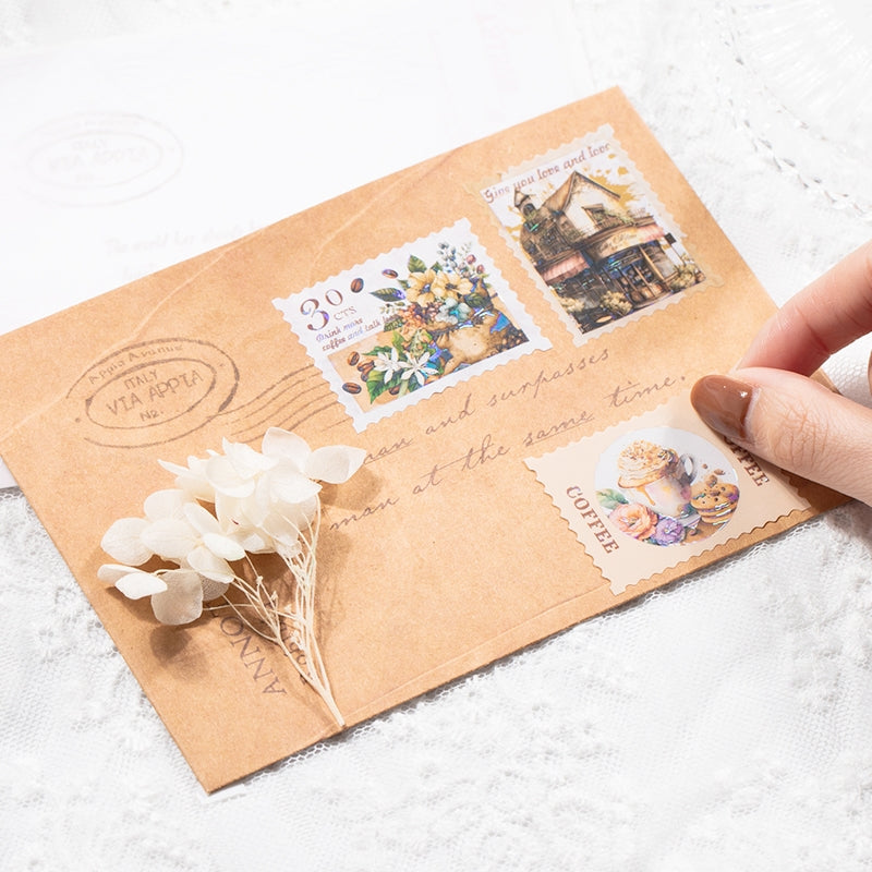 Nostalgic Square Colored Stamp Shell Light PET Sticker b6