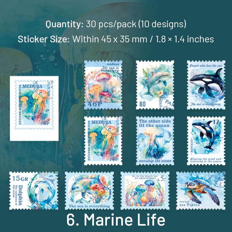 Nostalgic Square Colored Stamp Shell Light PET Sticker sku-6