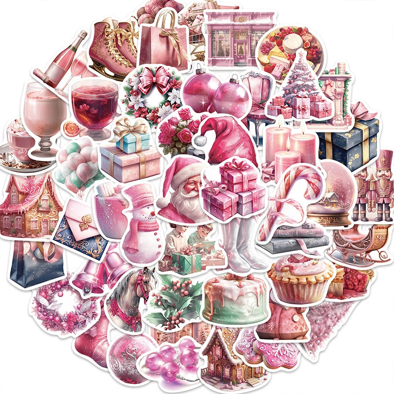 Pink Cartoon Christmas Vinyl Stickers b1