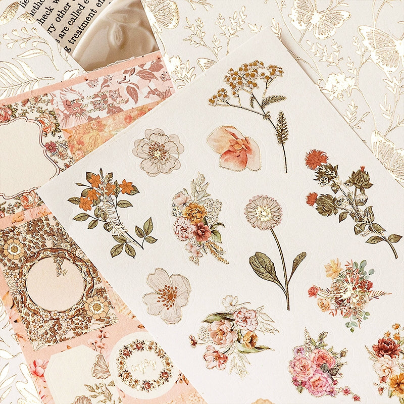 Plant and Flower Hot Stamping Gold Sticker Book b