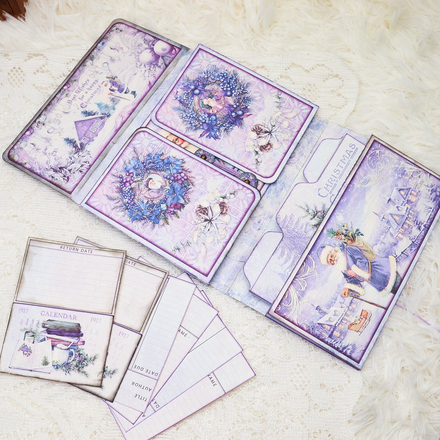 Purple Christmas Library Cards Booklet Folio Craft Kit Junk Journal & Add Ons Purple Christmas Library Cards Booklet Folio Craft Kit Junk Journal & Add Ons 003