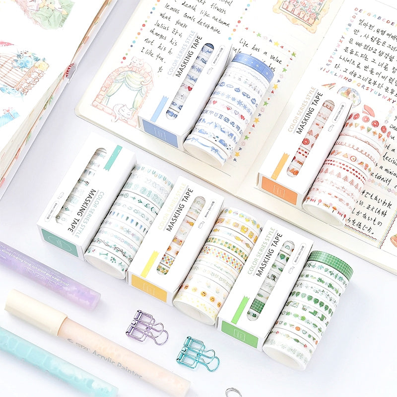 Rainbow Color Small Pattern Boxed Thin Washi Tape Set b2