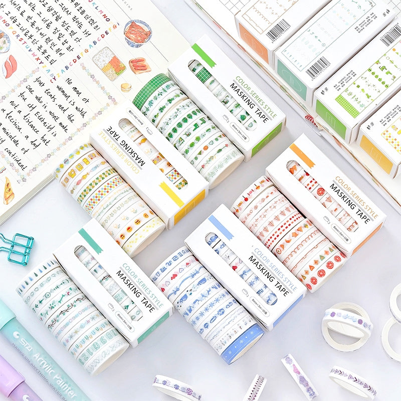 Rainbow Color Small Pattern Boxed Thin Washi Tape Set b3