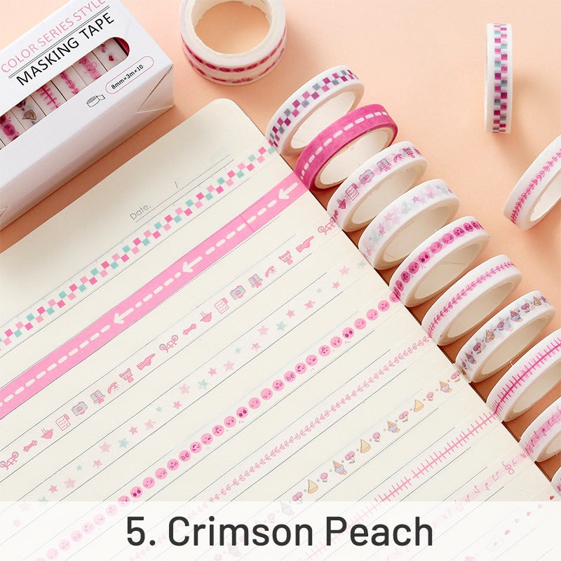 Rainbow Color Small Pattern Boxed Thin Washi Tape Set sku-5