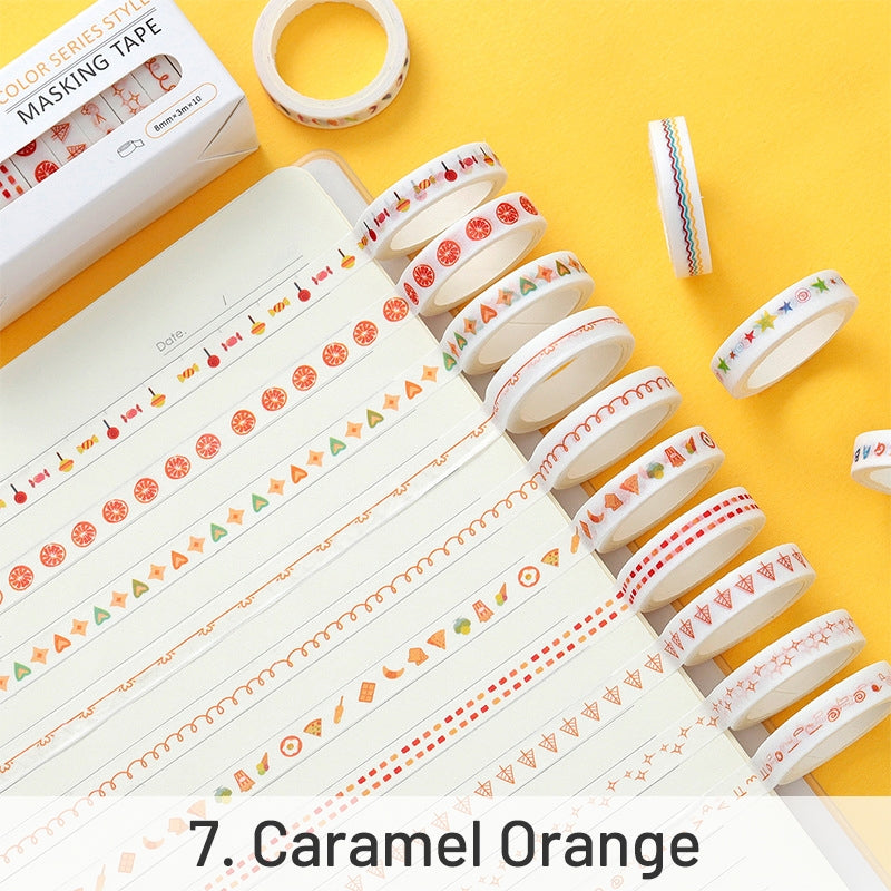 Rainbow Color Small Pattern Boxed Thin Washi Tape Set sku-7