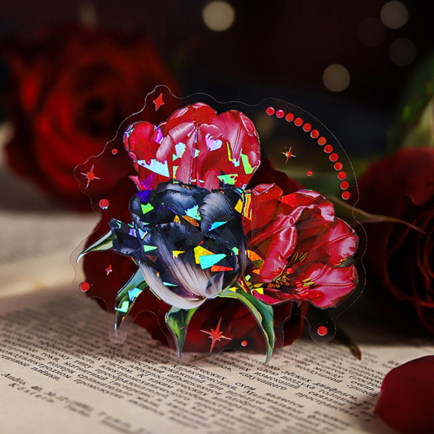Red and Black Series Shell Light Floral Sticker 19