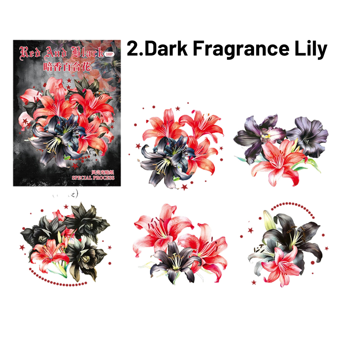 Red and Black Series Shell Light Floral Sticker 2
