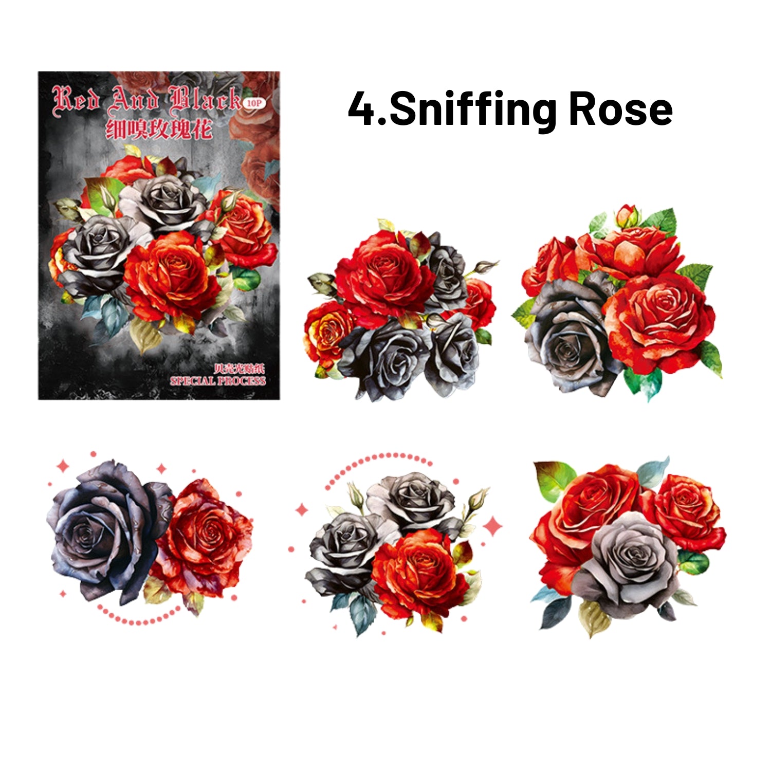 Red and Black Series Shell Light Floral Sticker 4
