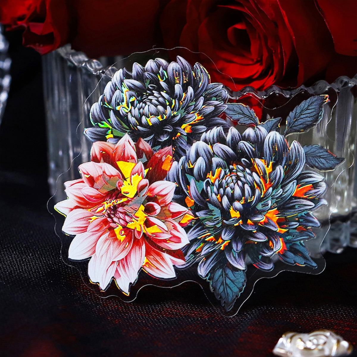 Red and Black Series Shell Light Floral Sticker 9
