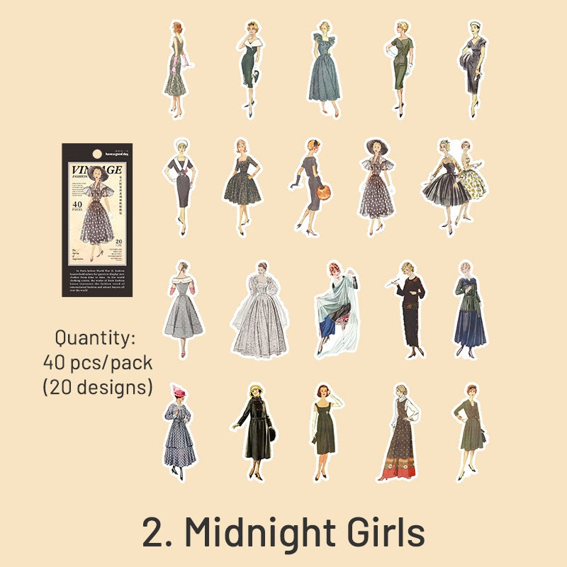 Black-Vintage People Fashion Model Clothes Sticker - Girl, Lady, Man