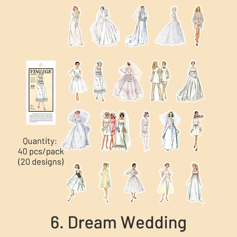 White-Vintage People Fashion Model Clothes Sticker - Girl, Lady, Man
