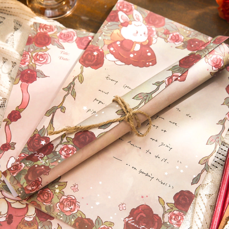 Rose and Rabbit Blank Letter Paper Booklet b1