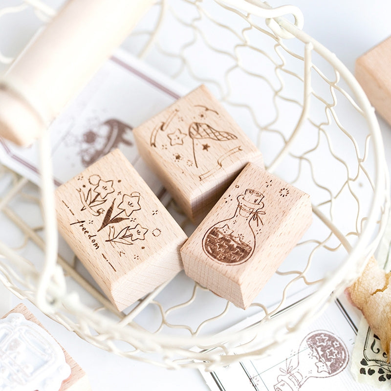 Star Sea Series Cartoon Plant Star Wooden Rubber Stamp b1
