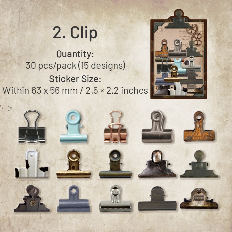 Steampunk PET Stickers - Clamp, Gear, Key, Lock, Blank Sign sku-2