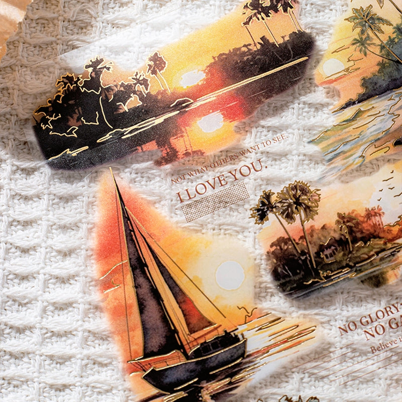 Travel Scenery PET Stickers - Beach, Maple Tree, Lake, Forest, Sunrise c
