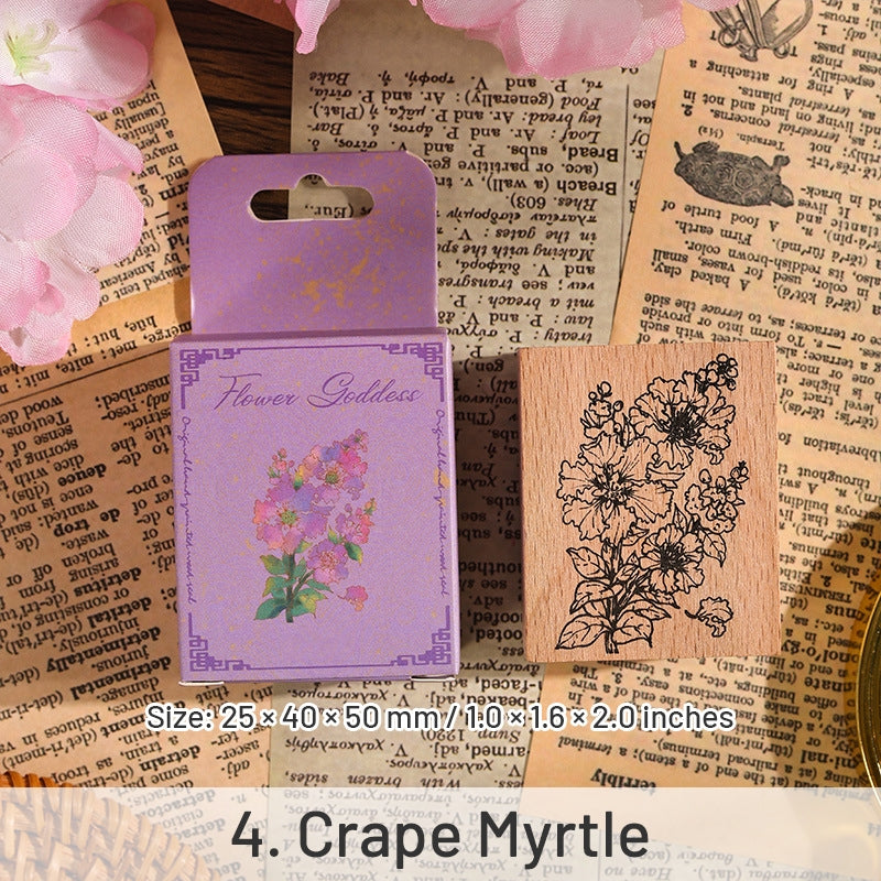 Twelve Flower Gods Series Vintage Flower Wooden Rubber Stamp sku-4