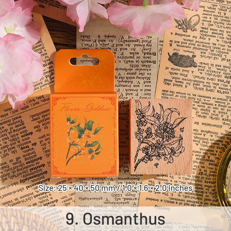 Twelve Flower Gods Series Vintage Flower Wooden Rubber Stamp sku-9