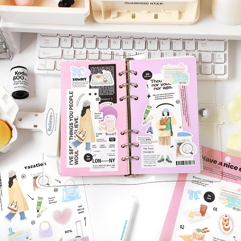 Urban Girl Daily Life Sticker Sheet - Food, Characters, Everyday Items b1