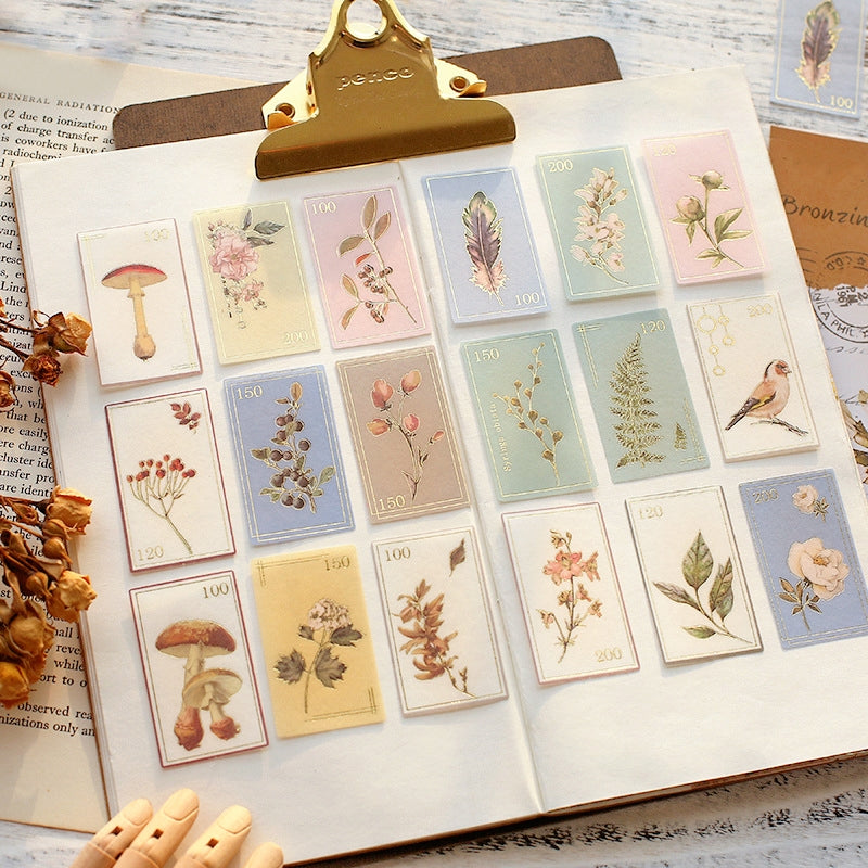 Vintage Hot Stamping Washi Sticker - Architectural Stamp, Plant, Note, Ticket, Letter b2