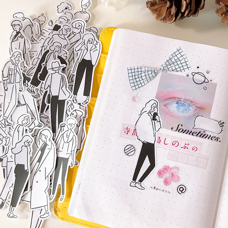 Black and White Simple Girl Sticker a2