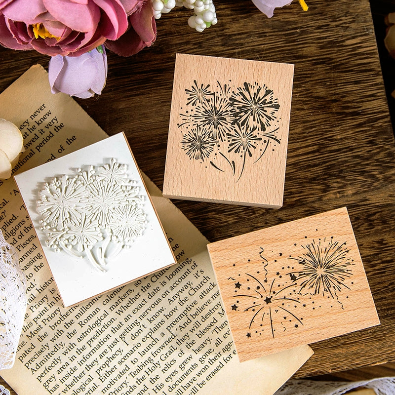 Brilliant Fireworks Wooden Rubber Stamp b3