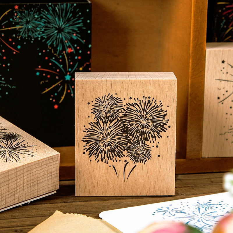 Brilliant Fireworks Wooden Rubber Stamp c