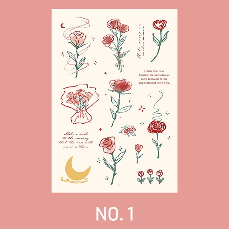 Hand Painted Rose Illustration Journal Deco Vinyl Sticker sku-1