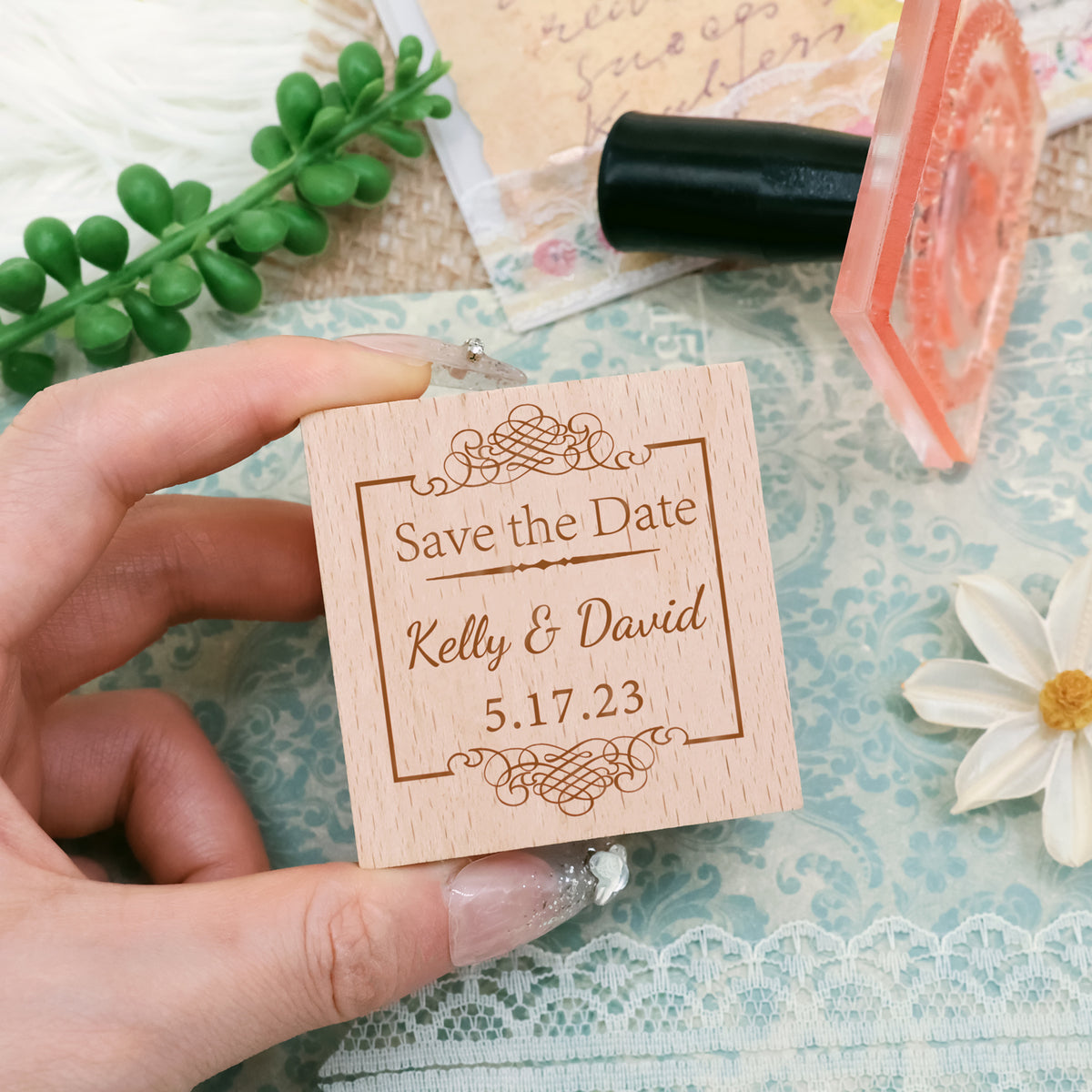 Custom Wedding Save the Date Rubber Stamp-16 2