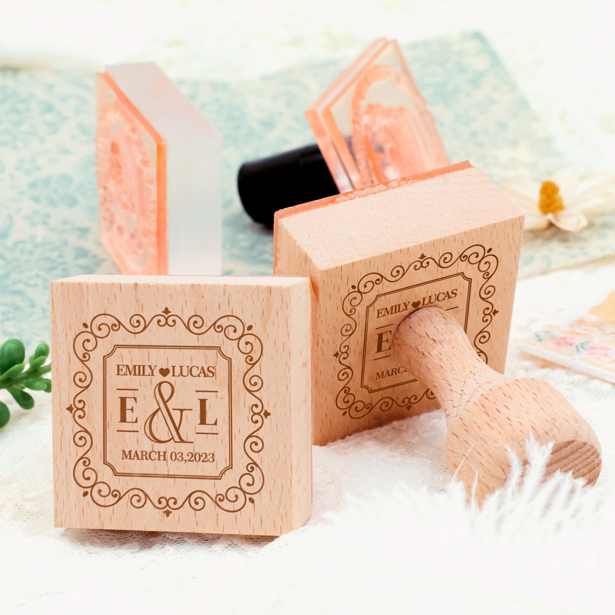 Custom Wedding Save the Date Rubber Stamp-4 4