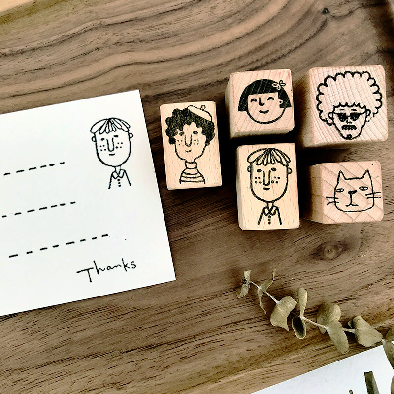 Cute Cartoon Face Portrait Wooden Rubber Stamp a2