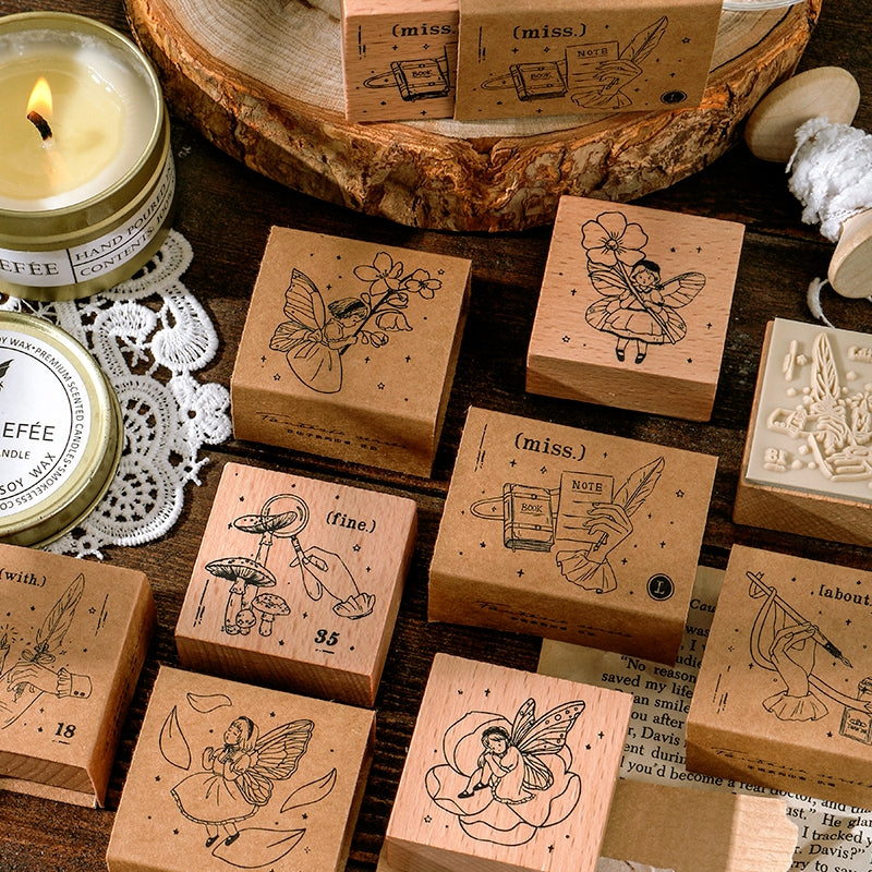 Cute Fairy Tale Flower Child Elf Wooden Rubber Stamp a1