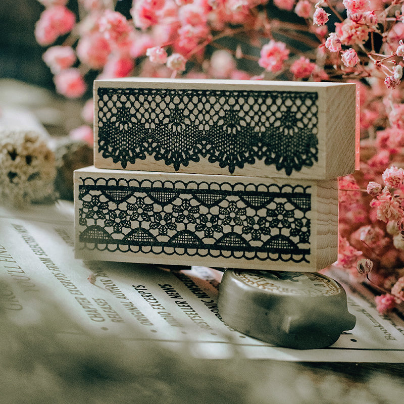 Cute Lace Border Wooden Rubber Stamp b1