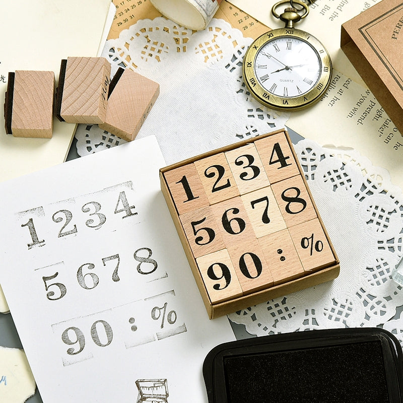 Date & Number Wooden Rubber Stamp Set b