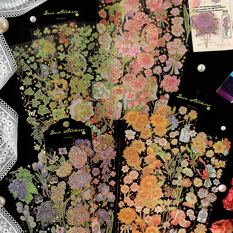 Dazzling Transparent PET Floral Journal Sticker a-