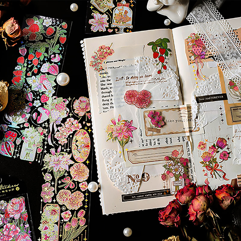 Dazzling Transparent PET Floral Journal Sticker b4
