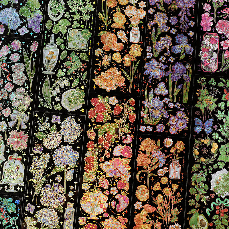 Dazzling Transparent PET Floral Journal Sticker c-1