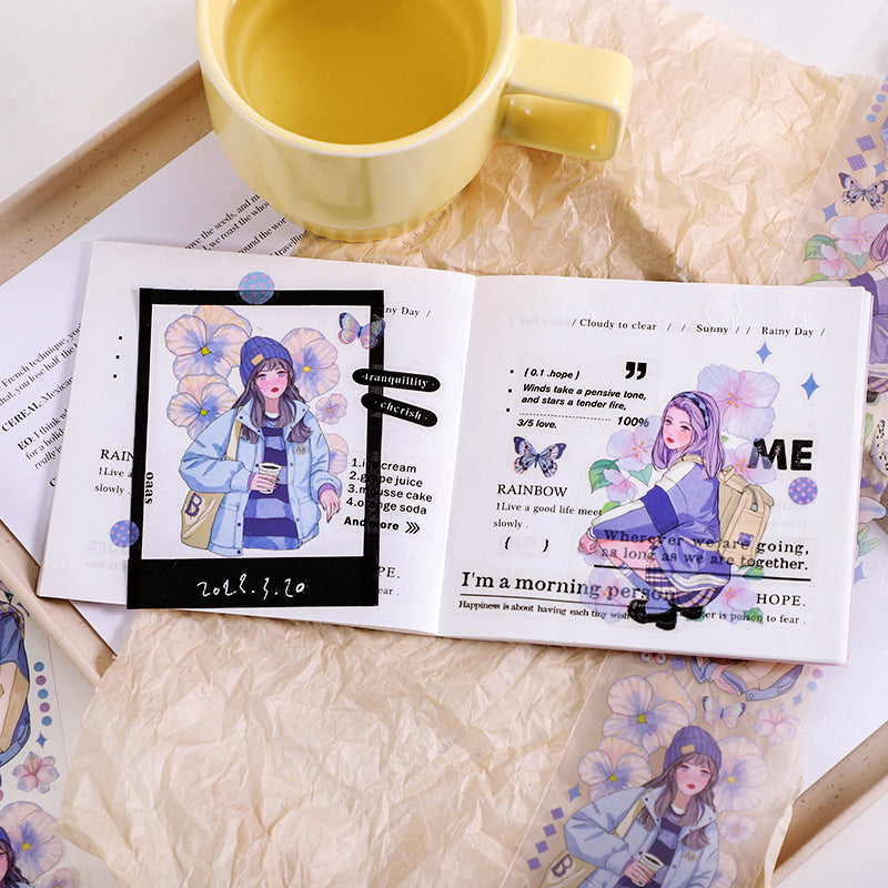 Girl and People Themed Purple Flower PET Sticker2