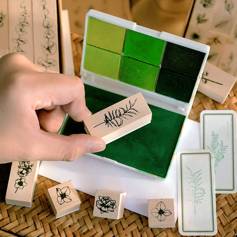 Flower Plant Leaf Wooden Rubber Stamp Set2