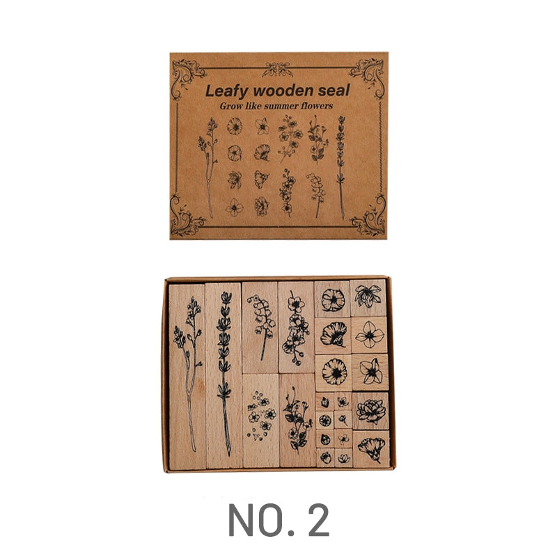 Flower Plant Leaf Wooden Rubber Stamp Set5