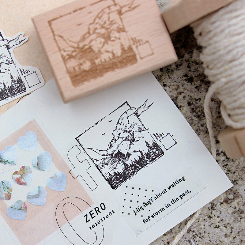 Japanese Anime Character Landscape Wooden Rubber Stamp b2